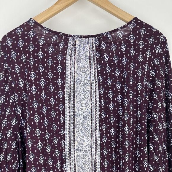 Lucky Brand Top Size 3X Purple Boho Flowy Print Cottagecore Hippie Ruffle Blouse - Picture 6 of 8